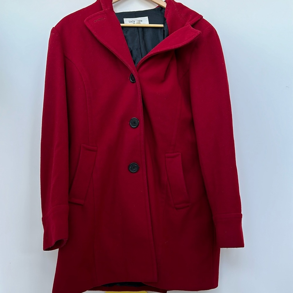 Liz Claiborne outerwear red wool coat with hood xl